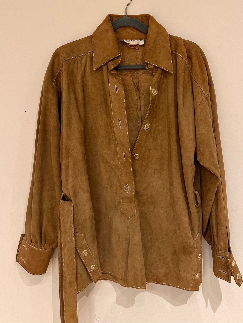 Women's Brown Suede Relaxed Button-Front Jacket